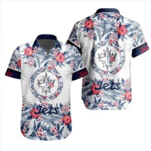 NHL Winnipeg Jets Flower Pattern White 3D Hawaiian Shirt, NHL Hawaiian Shirt