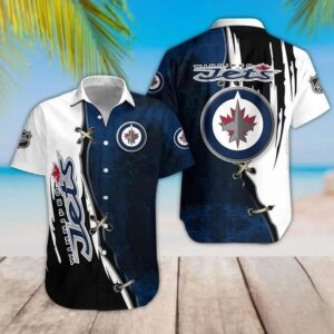 Winnipeg Jets Dark Blue And Black Hawaiian Shirt, NHL Hawaiian Shirt