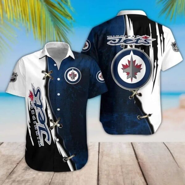 Winnipeg Jets Dark Blue And Black Hawaiian Shirt, NHL Hawaiian Shirt