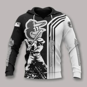 Baltimore Orioles Black And White All Over Print Apparel 1, MLB Hoodie