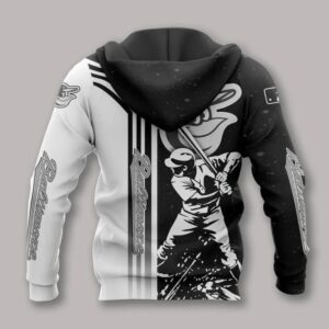 Baltimore Orioles Black And White All Over Print Apparel 1, MLB Hoodie
