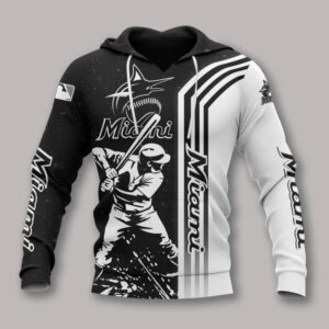 Miami Marlins Black And White All Over Print Hoodie 1, MLB Hoodie