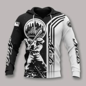 New York Mets Black And White All Over Print Hoodie 1, MLB Hoodie