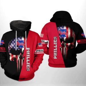 Philadelphia Phillies MLB US Flag Skull 3D Hoodie, MLB Hoodie