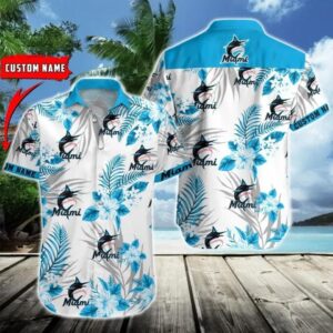 Miami Baseball Team Marlinss Custom Name Hawaiian Shirt, MLB Hawaiian Shirt