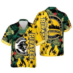 Pittsburgh Pirates Tropical Skyline Hawaiian Shirt, MLB Hawaiian Shirt