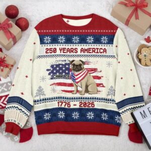 Custom Hero Dog With Flag 250 Years America 1776 – 2026 Ugly Sweater, 250th Anniversary Shirt, 250th Anniversary Gift