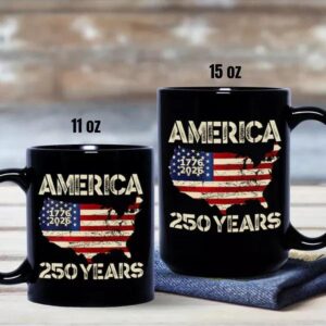 250 Years America Anniversary 250th Independence Day Black Mug, 250th Anniversary Gift