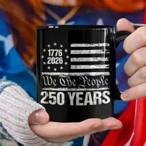 250 Years USA 250th Birthday 1776-2026 Eagle Flag Black Mug, 250th Anniversary Gift