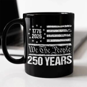 250 Years USA 250th Birthday 1776-2026 Eagle Flag Black Mug, 250th Anniversary Gift