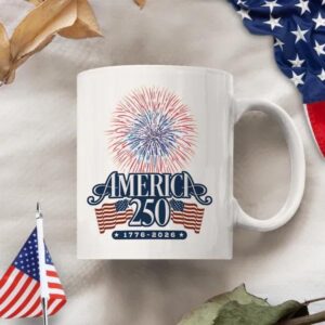 America 250 Firework White Mug, 250th Anniversary Gift