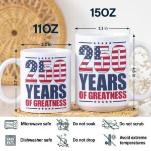250 Years of Greatness USA Flag Patriotic 1776 2026 Anniversary White Mug 3