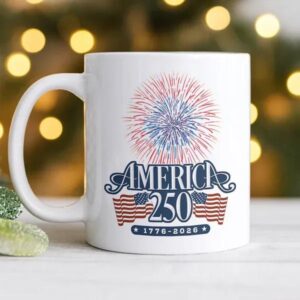 America 250 Firework White Mug, 250th Anniversary Gift