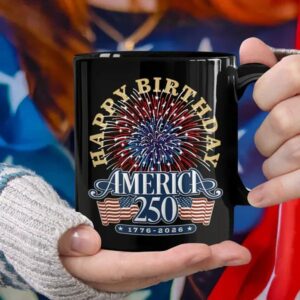 America 250 Semiquincentennial Fireworks Celebration Black Mug, 250th Anniversary Gift