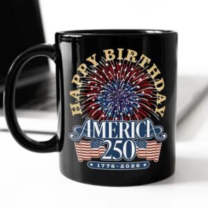 America 250 Semiquincentennial Fireworks Celebration Black Mug, 250th Anniversary Gift