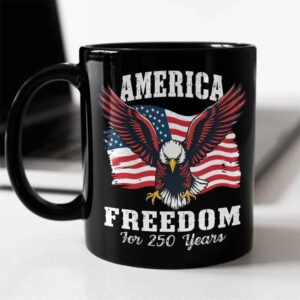 America 250 Years of Freedom Patriotic Eagle Flag Black Mug, 250th Anniversary Gift