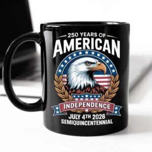 American 250 Years Independence Eagle – July 4th 2026 Black Mug, 250th Anniversary Gift