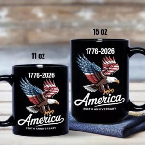Celebrate 250 Years of America USA Anniversary 1776-2026 Black Mug, 250th Anniversary Gift