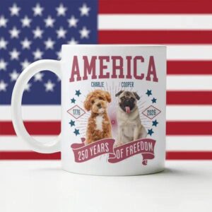 Custom Dog Photo America 250th Anniversary Eagle White Mug, 250th Anniversary Gift