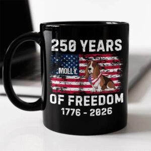 Custom Dog America 250 of Freedom Black Mug For Dog Lovers, 250th Anniversary Gift