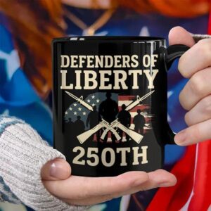 Defenders Of Liberty 250th Anniversary USA Black Mug, 250th Anniversary Gift