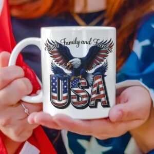 Faith, Family & Freedom America 250 Years Patriotic White Mug, 250th Anniversary Gift