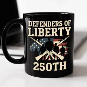 Defenders Of Liberty 250th Anniversary USA Black Mug, 250th Anniversary Gift