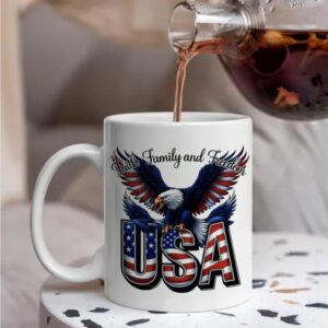 Faith, Family & Freedom America 250 Years Patriotic White Mug, 250th Anniversary Gift