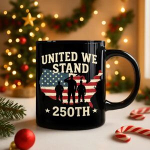United We Stand 250th Anniversary USA Veteran Black Mug, 250th Anniversary Gift