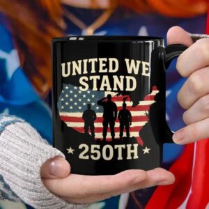 United We Stand 250th Anniversary USA Veteran Black Mug, 250th Anniversary Gift