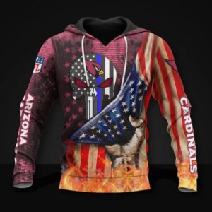 Arizona Cardinals Skull American Flag All Over Print Hoodie, NFL Hoodie