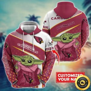 Arizonas Team Cardinals  Funny Cartoon Baby Yoda 3D Hoodie, NFL Hoodie