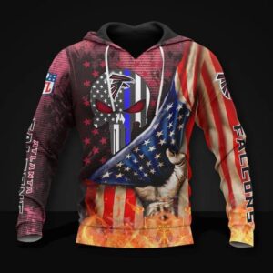 Atlanta Falcons American Flag Skull All Over Print Hoodie, NFL Hoodie