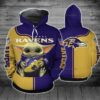 Baby Yoda Hug Baltimore Ravens 3D Hoodie, NFL Hoodie