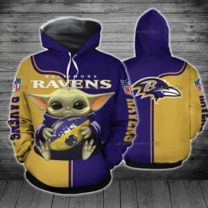 Baby Yoda Hug Baltimore Ravens 3D Hoodie, NFL Hoodie