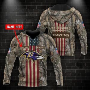 Baltimore Ravens American Flag Personalized 3D Hoodie, NFL Hoodie