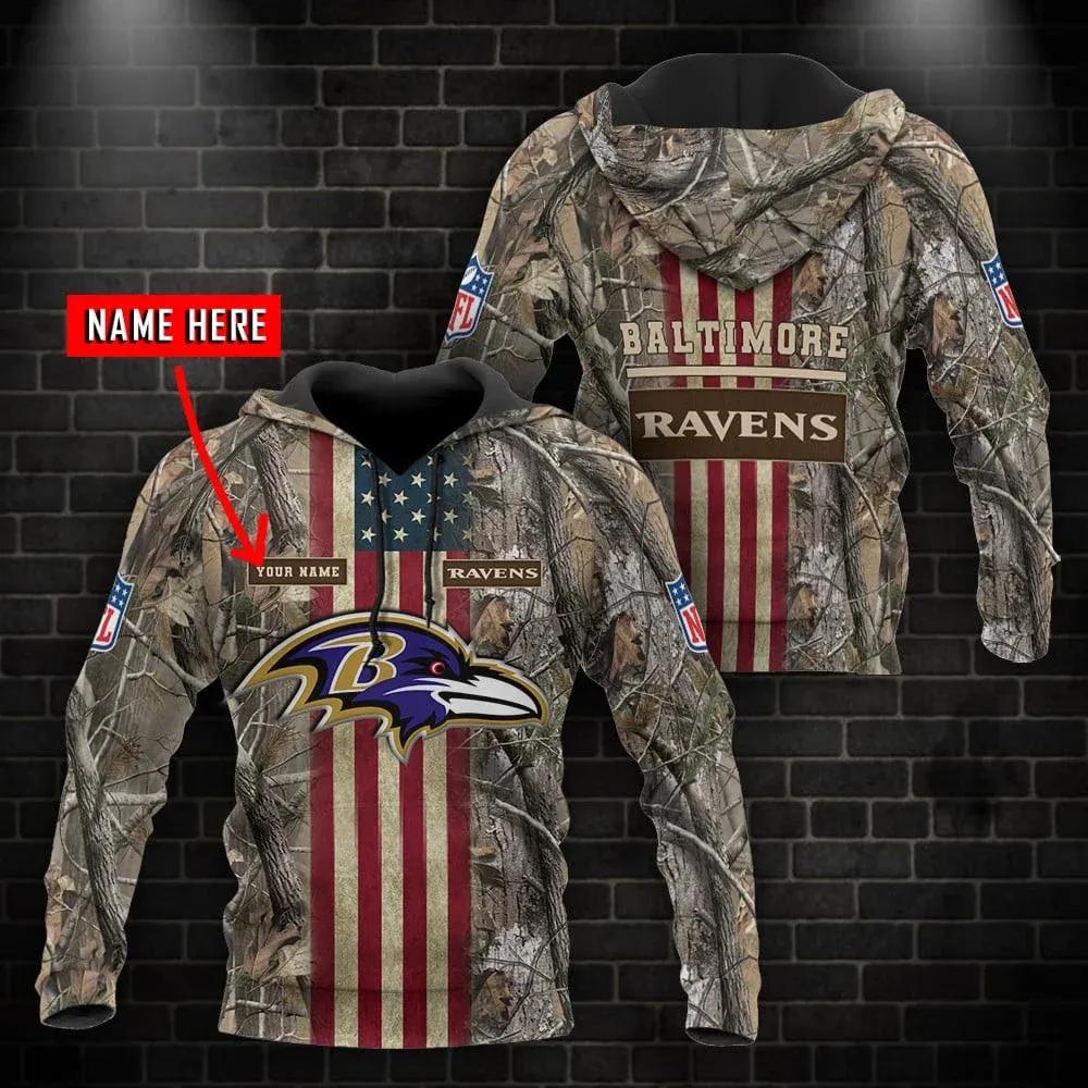 Baltimore Ravens American Flag Personalized 3D Hoodie, NFL Hoodie Baltimore Ravens American Flag Personalized 3D Hoodie, NFL Hoodie