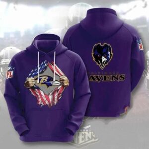 Baltimore Ravens Blood Inside Me Heart  Logo American Flag 3D Hoodie, NFL Hoodie