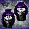 Baltimore Ravens Logo Skull Punisher 3D Hoodie, NFL Hoodie
