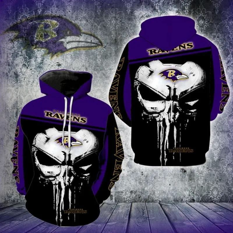 Baltimore Ravens Logo Skull Punisher 3D Hoodie, NFL Hoodie Baltimore Ravens Logo Skull Punisher 3D Hoodie, NFL Hoodie