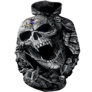 Baltimore Ravens Logo Skull Skeleton 3D Hoodie, NFL Hoodie