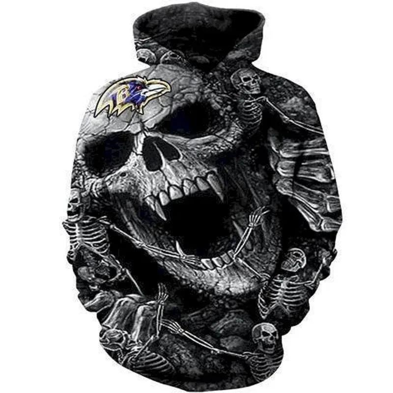Baltimore Ravens Logo Skull Skeleton 3D Hoodie, NFL Hoodie Baltimore Ravens Logo Skull Skeleton 3D Hoodie, NFL Hoodie