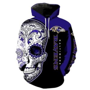 Baltimore Ravens Logo Sugar Skull 3D Hoodie, NFL Hoodie