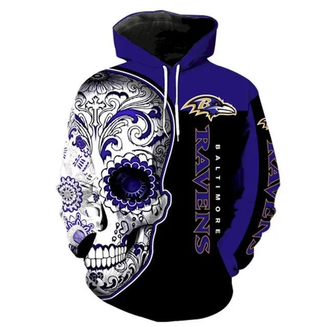 Baltimore Ravens Logo Sugar Skull 3D Hoodie, NFL Hoodie Baltimore Ravens Logo Sugar Skull 3D Hoodie, NFL Hoodie