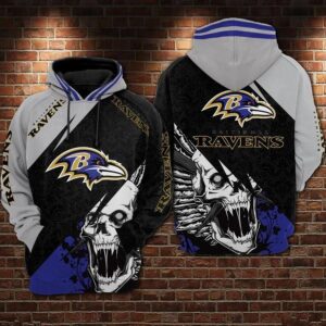 Baltimore Ravens Skull 3D Hoodie, NFL Hoodie
