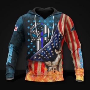 Carolina Panthers American Flag SKull All Over Print Hoodie, NFL Hoodie