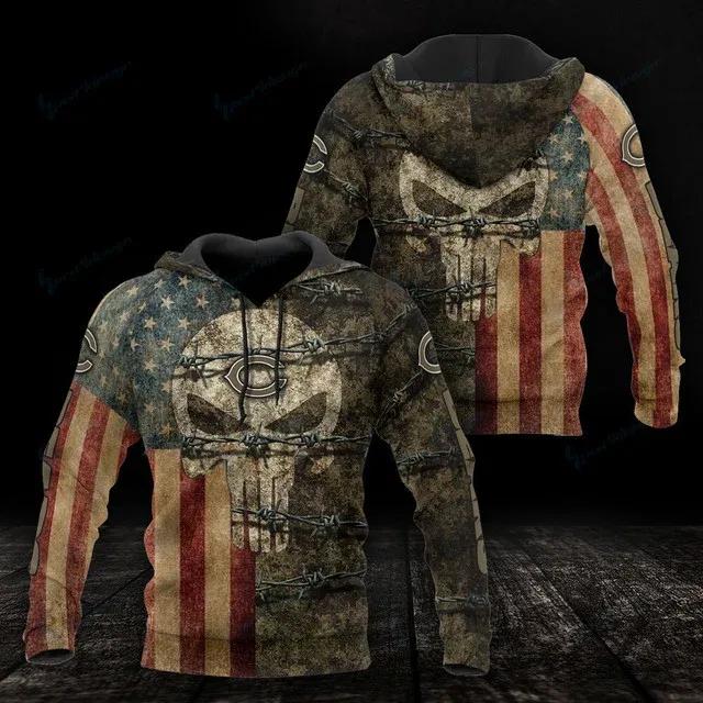 Chicago Bears American Flag Skull 3D Hoodie, NFL Hoodie Chicago Bears American Flag Skull 3D Hoodie, NFL Hoodie