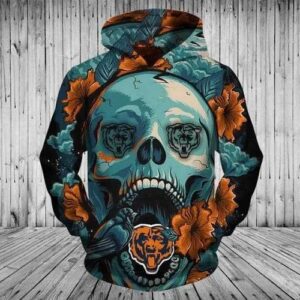 Chicago Bears Skull Flower 3D Hoodie, NFL Hoodie