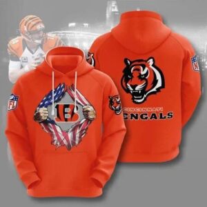 Cincinnati Bengals Blood Inside Me Heart American Flag 3D Hoodie, NFL Hoodie