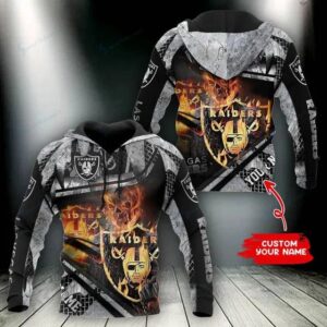 Las Vegas Raiders Skelenton Fire Personalized 3D Hoodie, NFL Hoodie